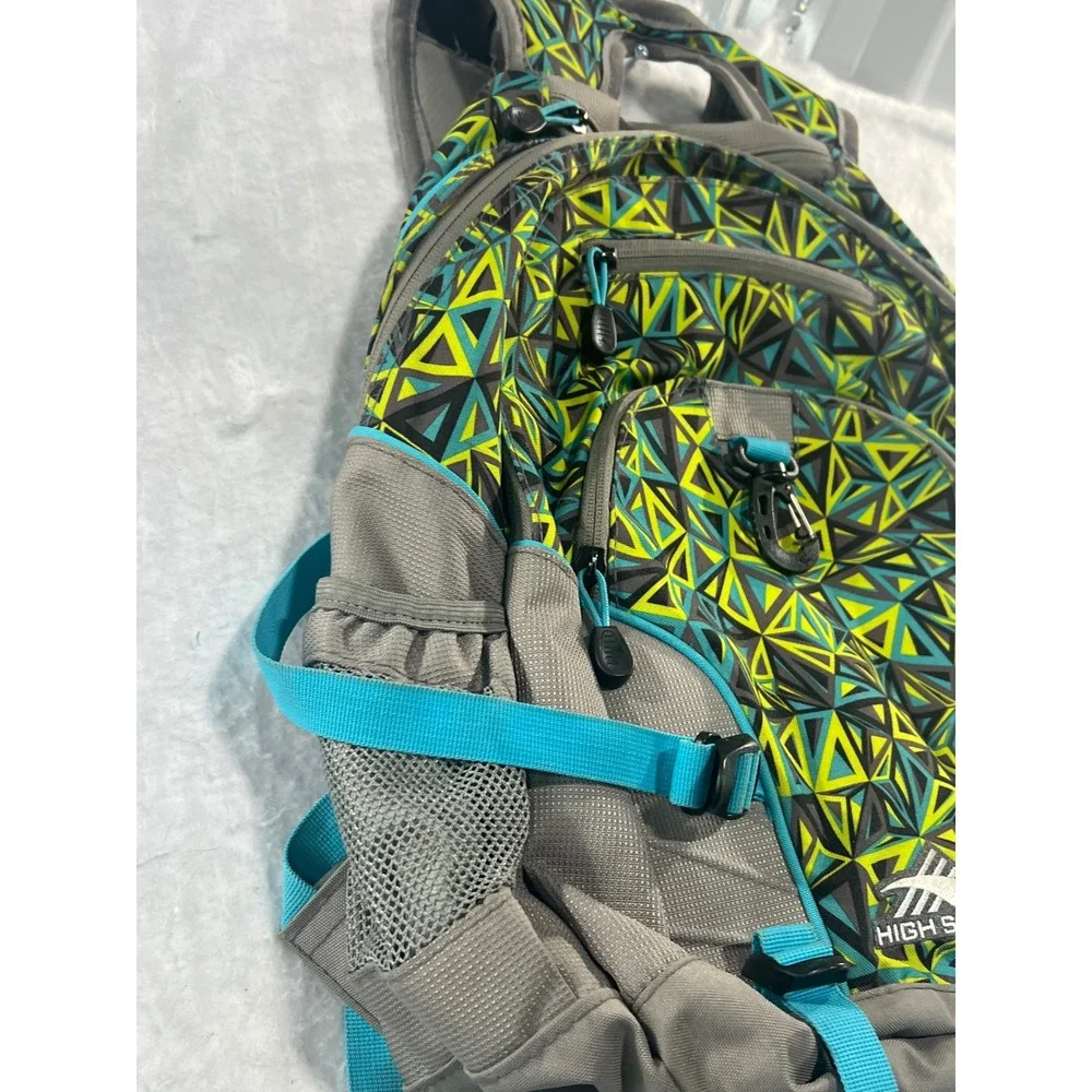 High Sierra Geometric Backpack Gray Lime Teal Suspension Strap School Bag